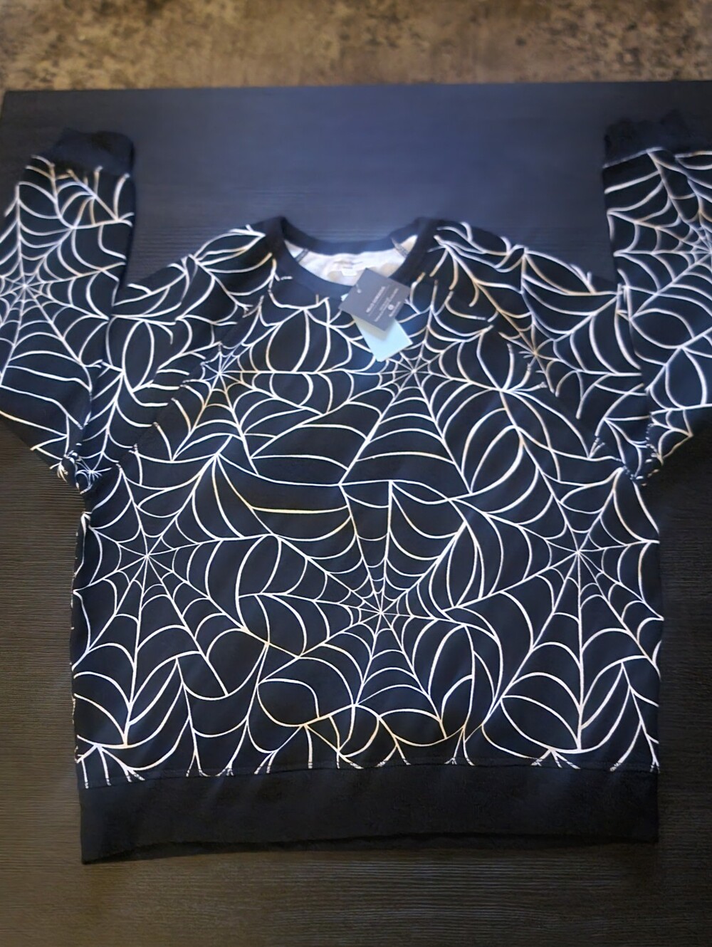 Grayson Threads Women's Black Sweatshirt with White Spiderweb Print Sz M